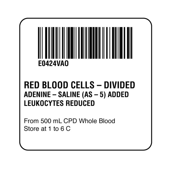ISBT 128 Red Blood Cells Adenine-Saline Part 1 2" x 2"